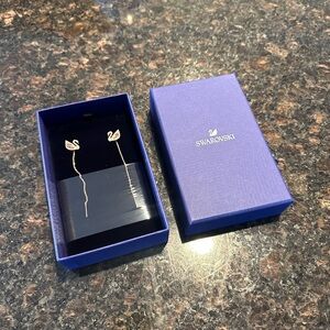 Swarovski Signed Rose Gold-Tone Crystal Swan & Removable Chain Drop Earrings